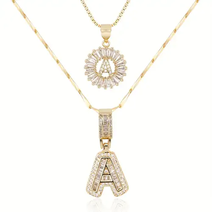 Halsketten-Set mit Buchstabenanhänger und Pavé-Fassung | Gold