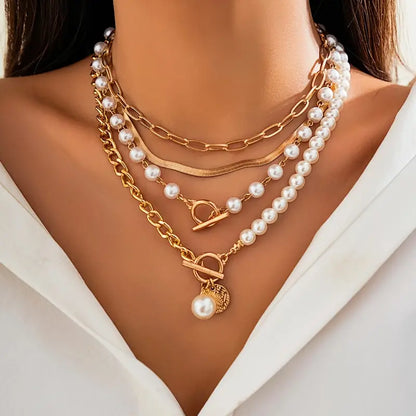 Vintage Perlen- & Goldschlangenkette Set | Gold