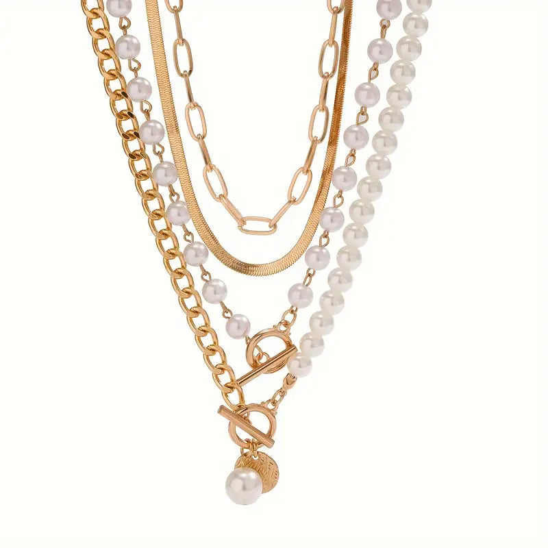 Vintage Perlen- & Goldschlangenkette Set | Gold