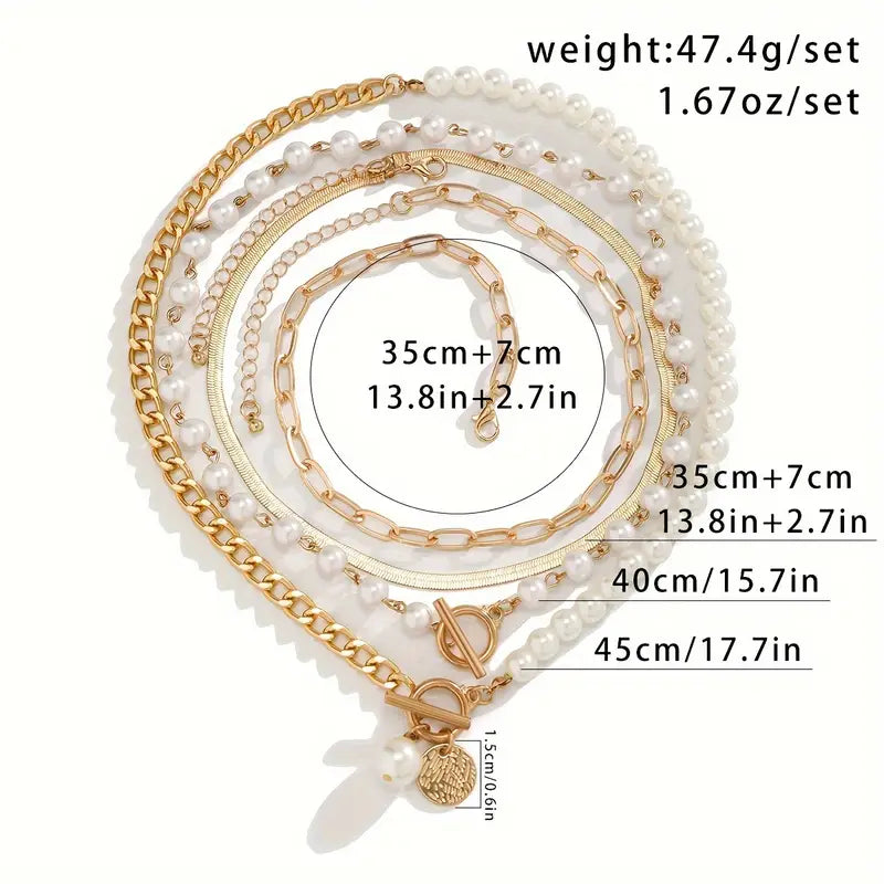 Vintage Perlen- & Goldschlangenkette Set | Gold