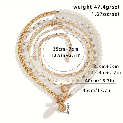 Vintage Perlen- & Goldschlangenkette Set | Gold