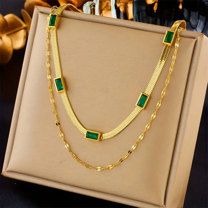Sorella Gem Double-Layer Retro Necklace | Gold