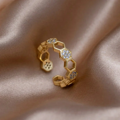 Kristall-Wabenring | Gold