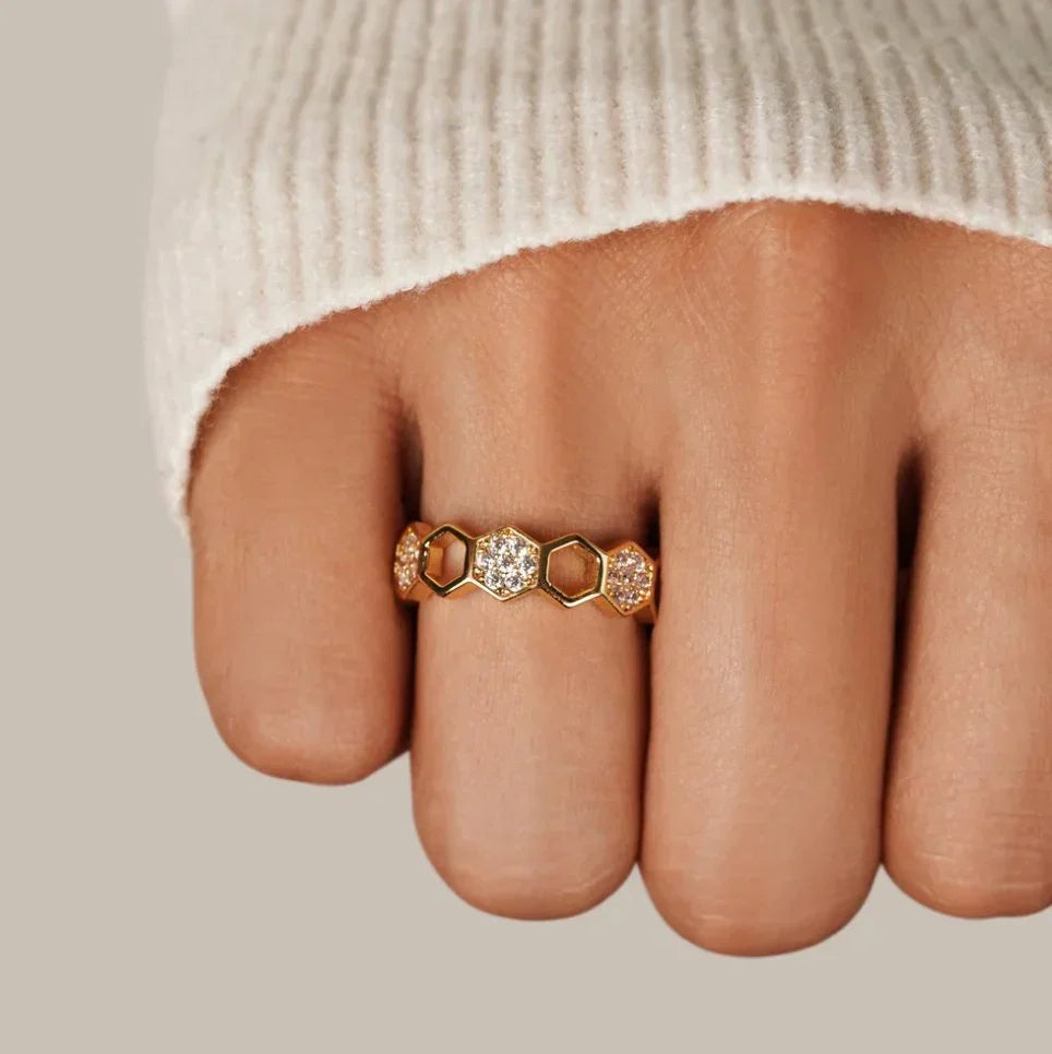 Kristall-Wabenring | Gold