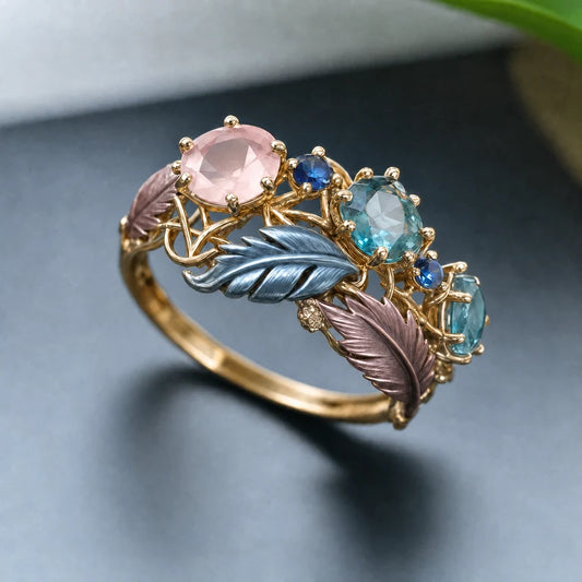Antiker Ring mit exotischer Feder und Kristall | Gold