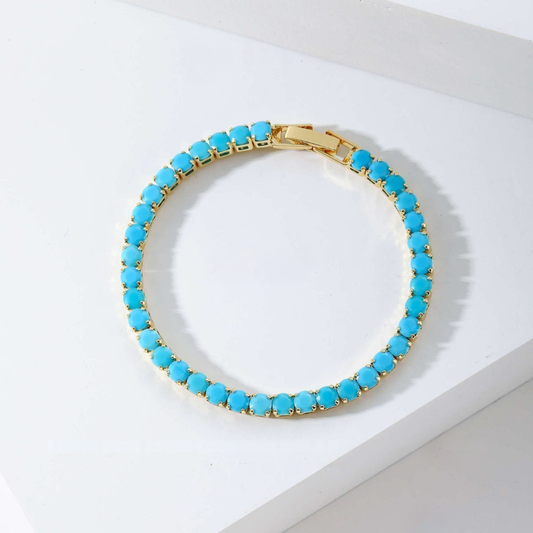 Türkises Tennisarmband, rund | Gold