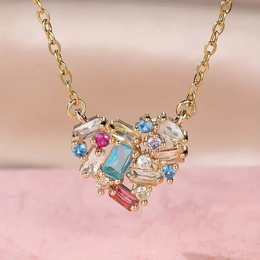 Colorful Gleam Heart Necklace | Gold
