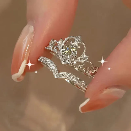Shiny Crown Silberring-Set | Weißgold