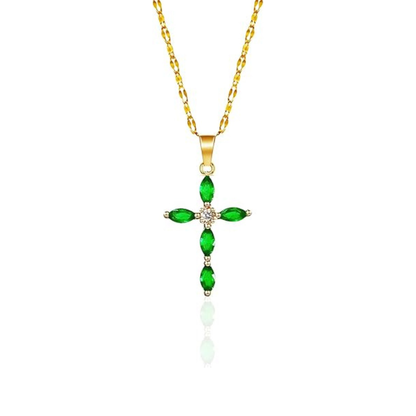 Emerald Cross Necklace | Gold